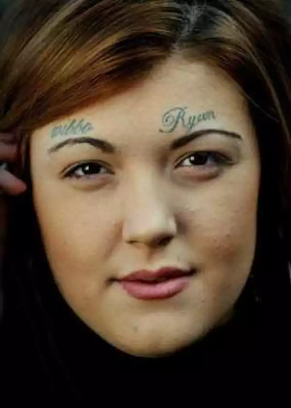Meet drunk-in-love woman who has her boyfriend’s name tattooed on her forehead (photos)